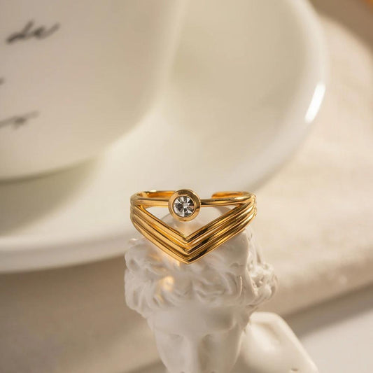 18k Gold Plated V Shape Ring