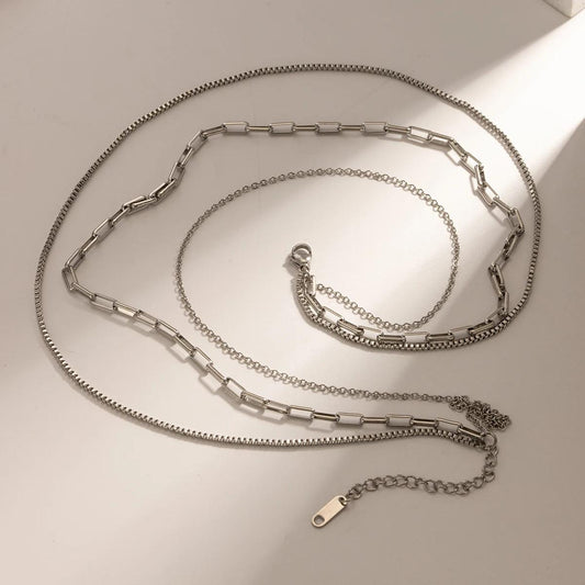 Luxe 3 Layered Silver Chain Necklace