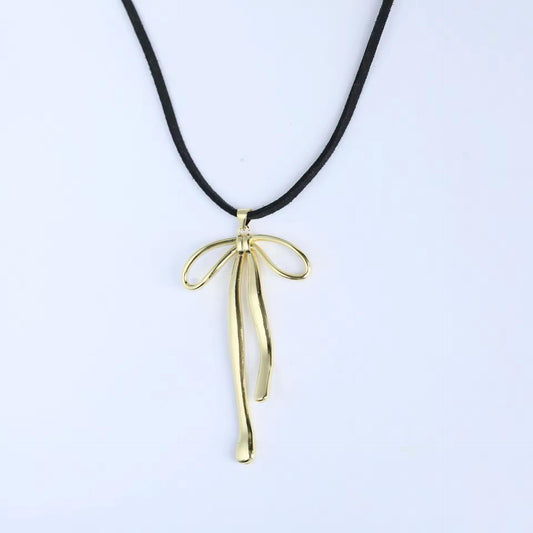 Luxe Gold Bow Black Thread Necklace