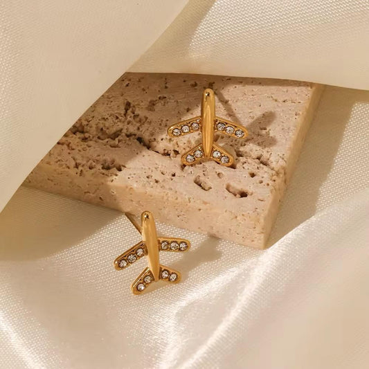18k Gold Plated Aeroplane Earrings