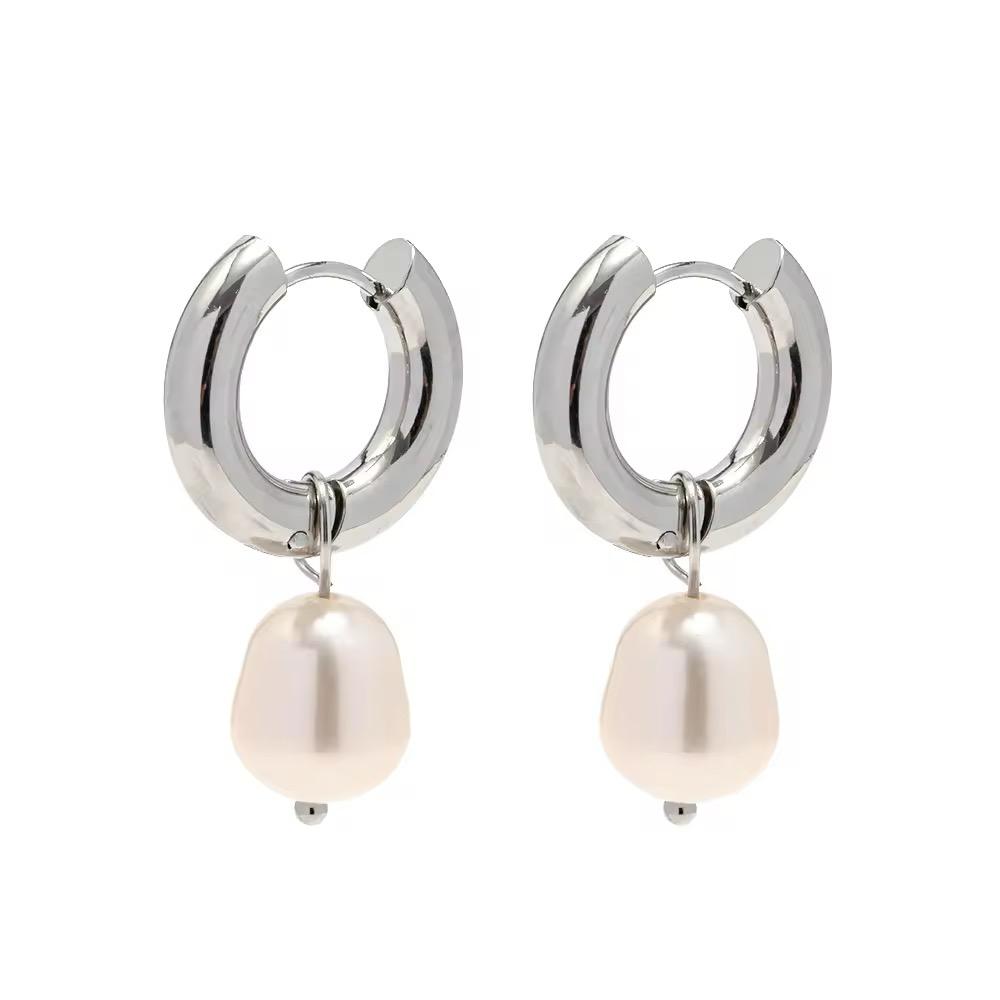 Luxe Pearl Silver Hoop Earrings