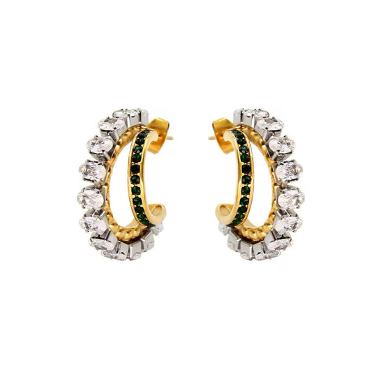 Double Layered Crystal Stone Hoop Earrings