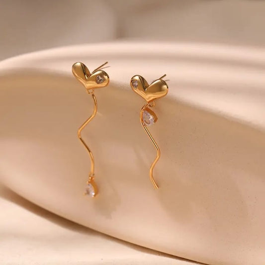 18k Gold Plated Heart Drop Earrings