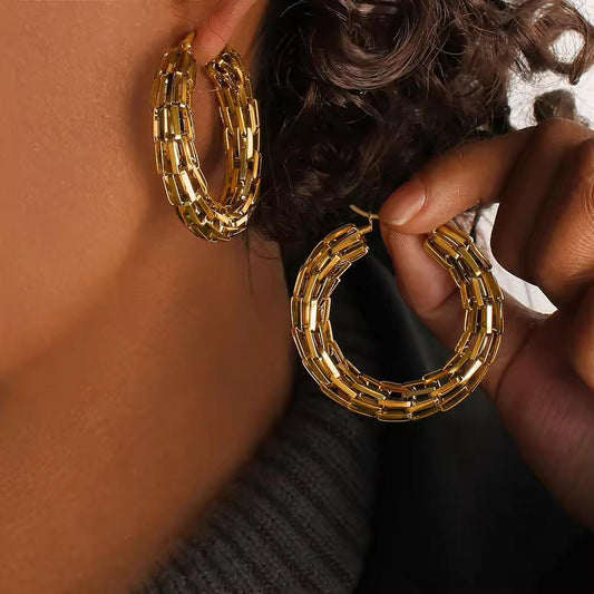 18k Gold Net Hoop Earrings