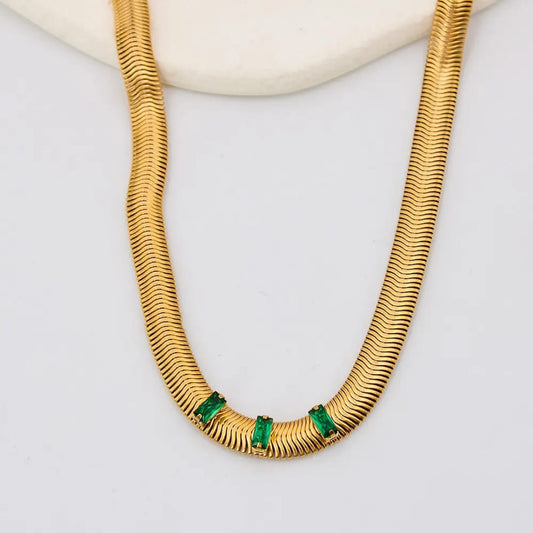 18k Gold Emerald Snake Chain Necklace