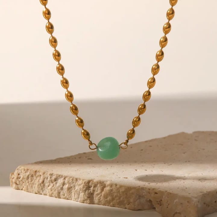 18k Gold Plated Mint Bead Necklace