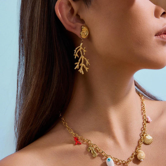 Luxe Shell with Coral Drop Earrings