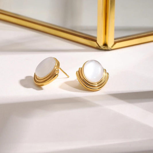 Luxe Gold Crescent MOP Studs Earring