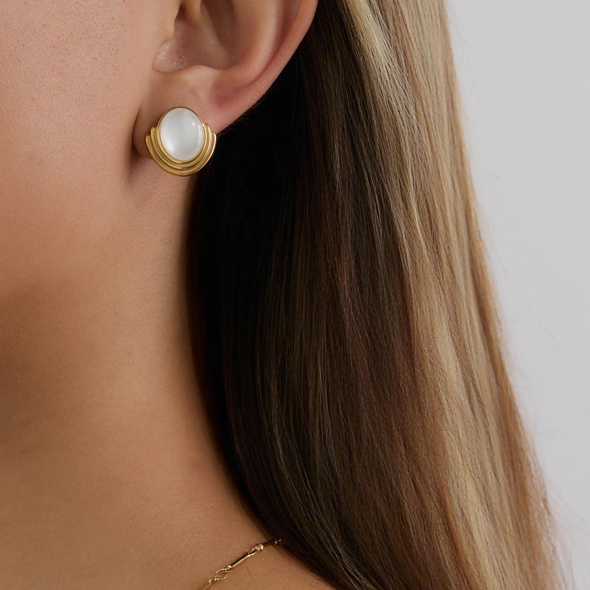 Luxe Gold Crescent MOP Studs Earring