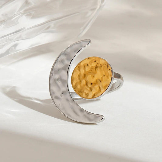 Dual Tone Moon Finger Ring