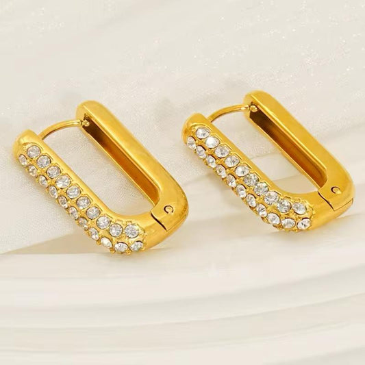 U Shaped AD Studded Hoop Earrings