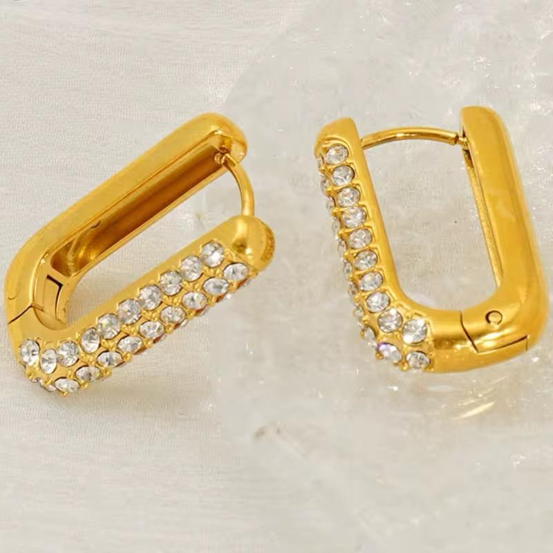 U Shaped AD Studded Hoop Earrings
