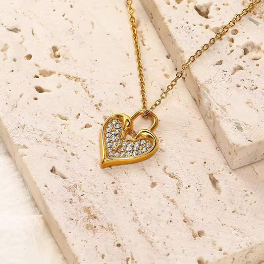 18k Gold Heart AD Studded Necklace