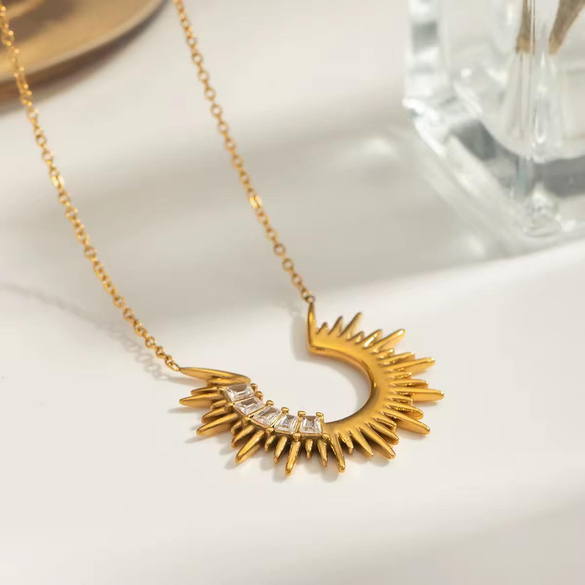 AD Studded Moon Necklace
