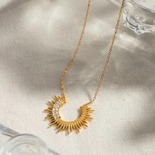 AD Studded Moon Necklace