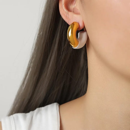 Luxe White & Gold Hoop Earrings