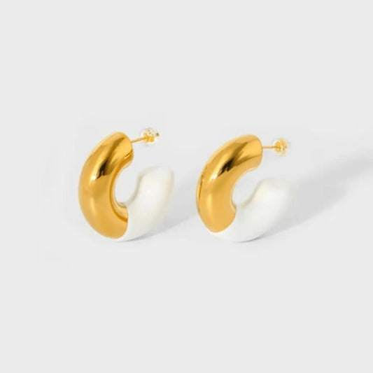 Luxe White & Gold Hoop Earrings