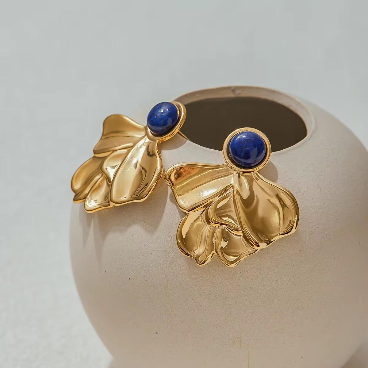Blue Stone Gold Earrings