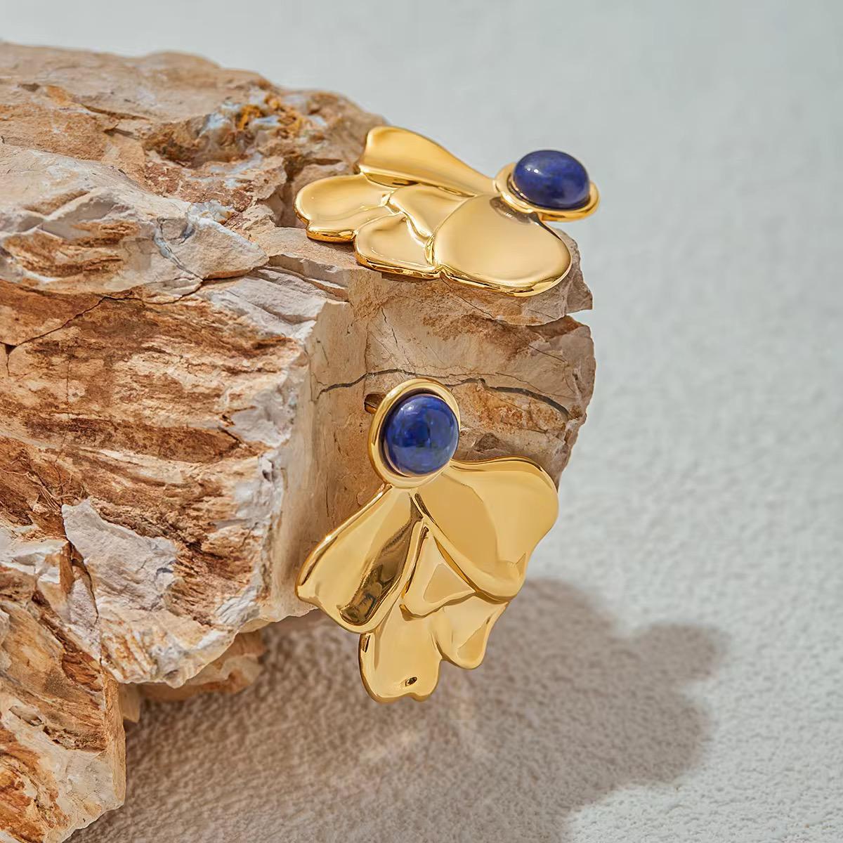 Blue Stone Gold Earrings