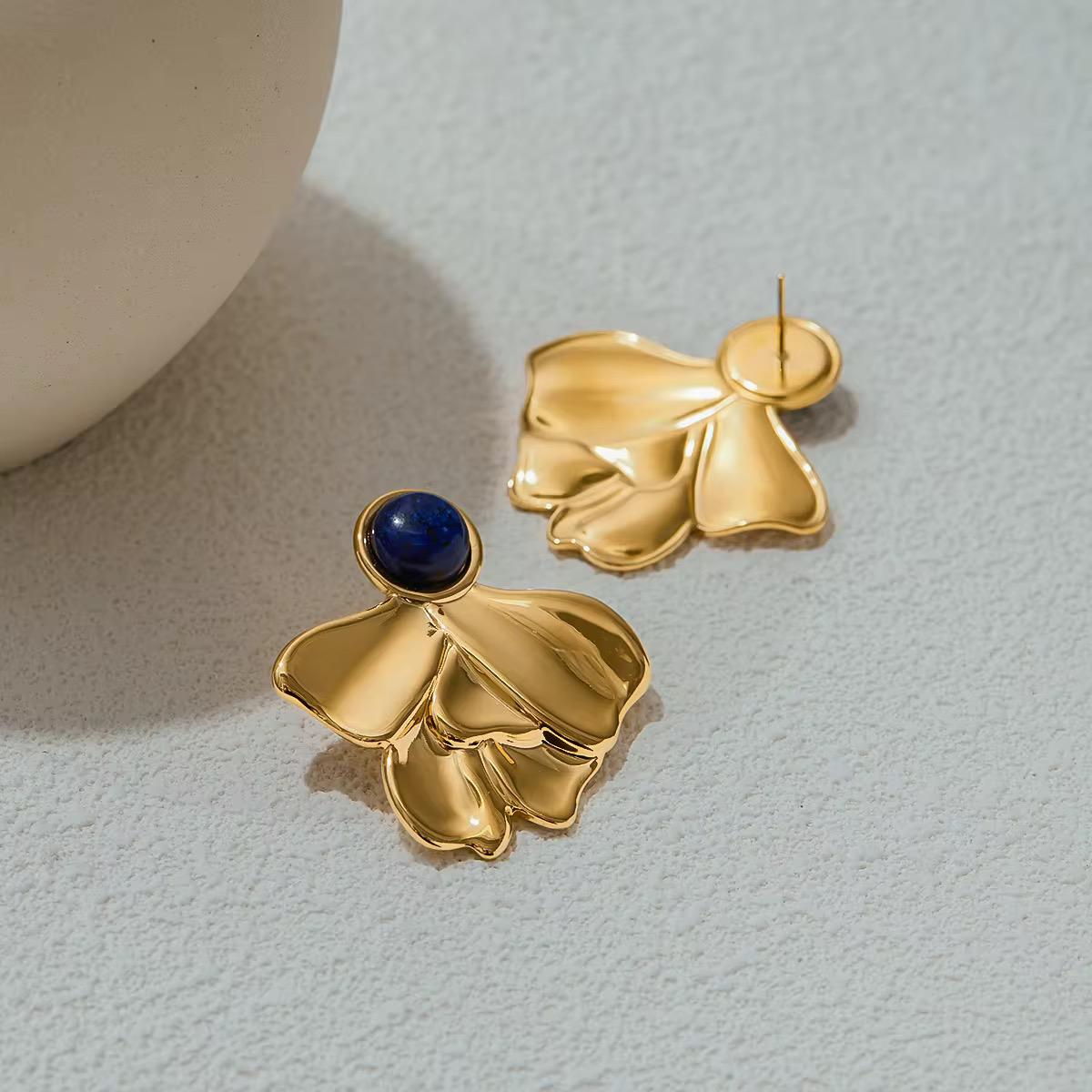 Blue Stone Gold Earrings