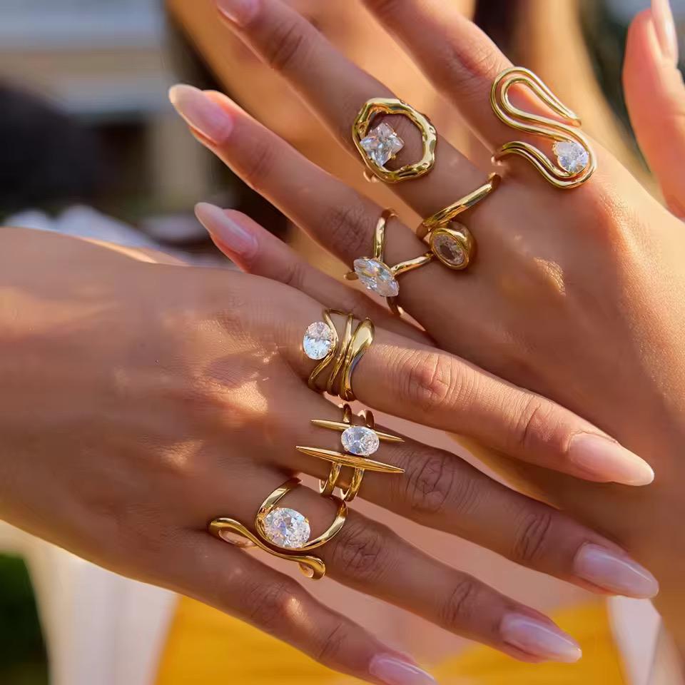 Statement Gold Diamond Finger Ring