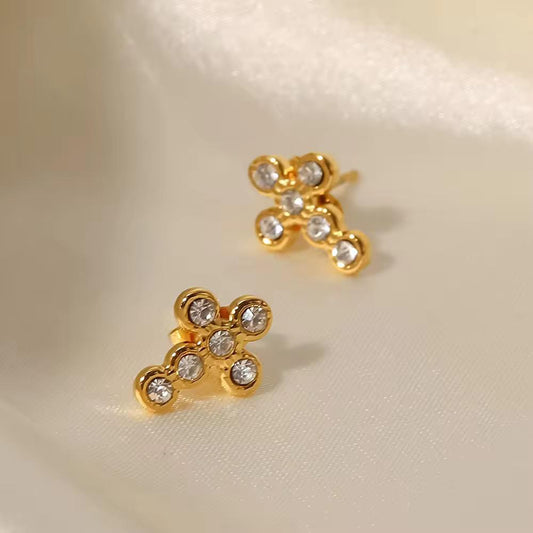 AD Studded Cross Studs Earrings