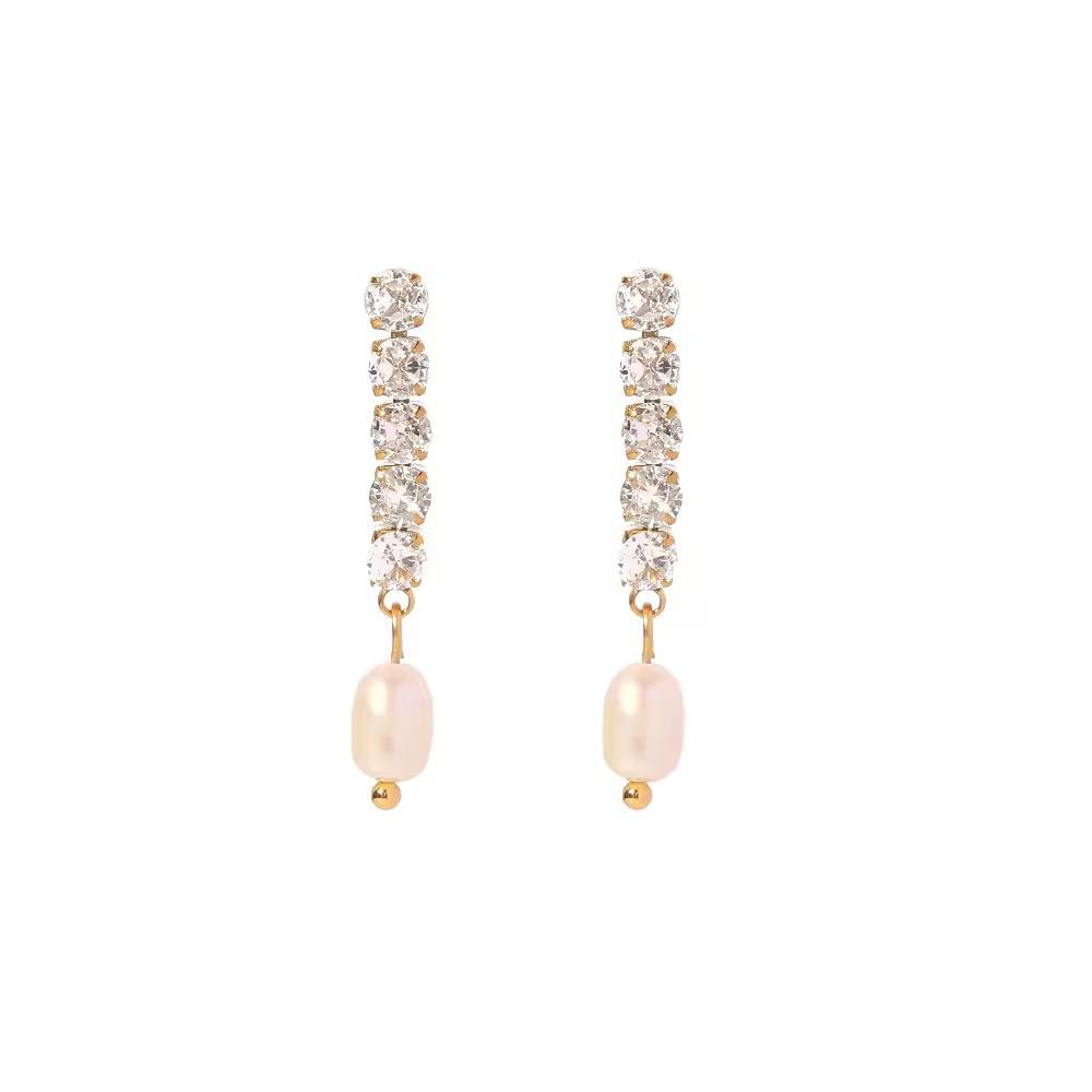 18k Gold Tennis Pearl Drop Earrings