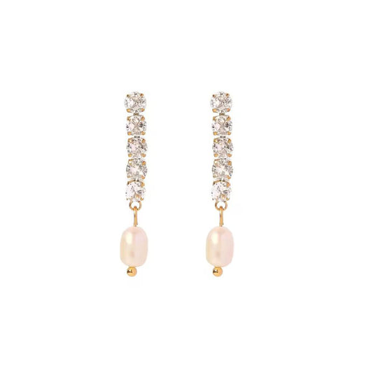 18k Gold Tennis Pearl Drop Earrings