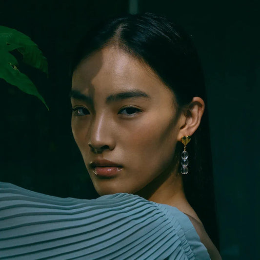 18k Gold Heart Crystal Drop Earrings