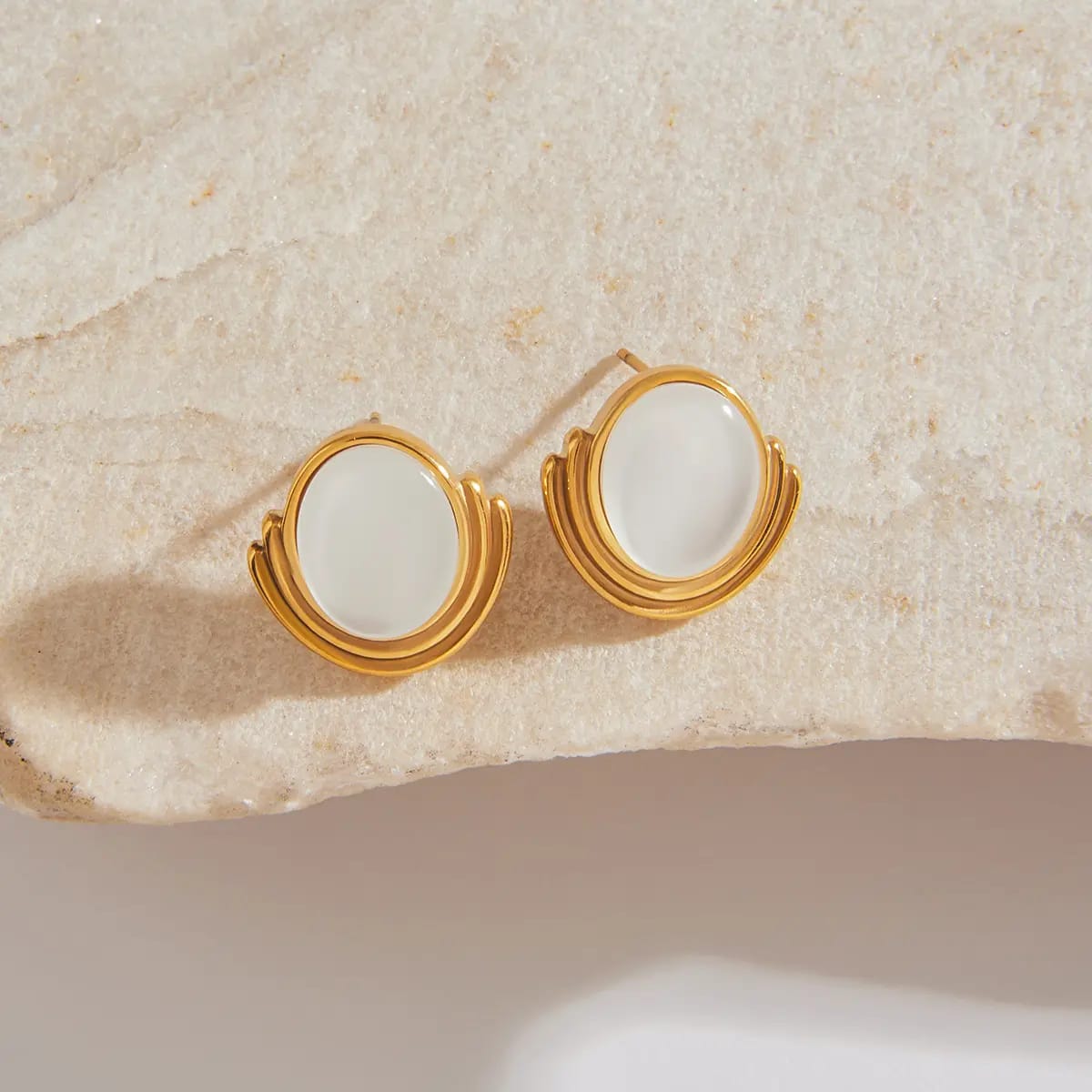 Luxe Gold Crescent MOP Studs Earring