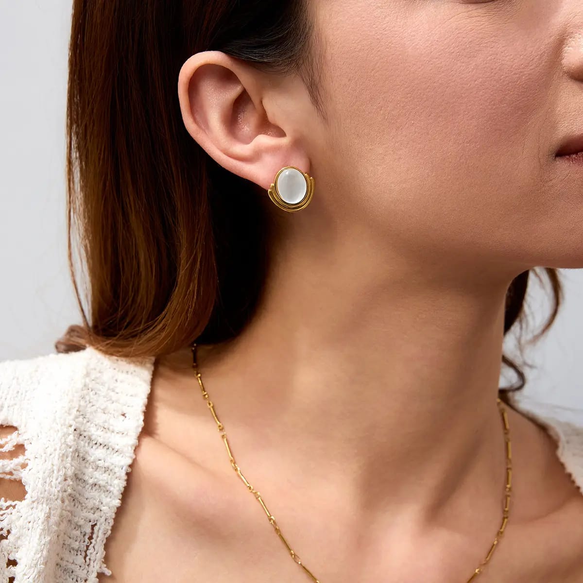 Luxe Gold Crescent MOP Studs Earring
