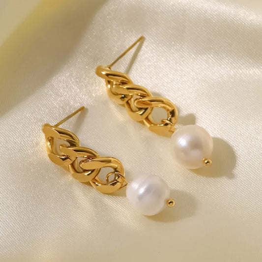 18k Gold PVD Plating Pearl Drop Earrings