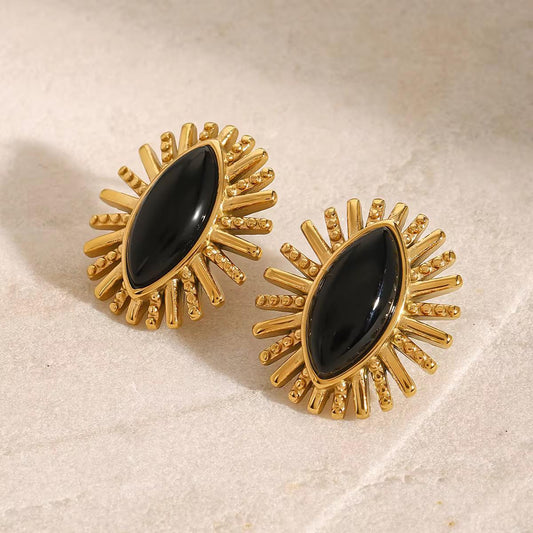 Black Oval Statement Studs Earrings