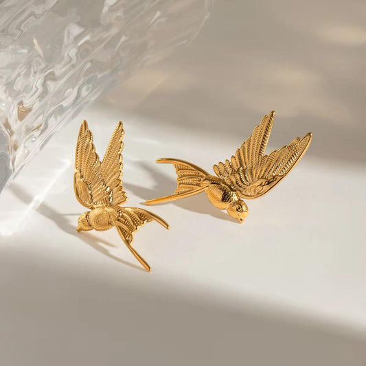 18k Gold Plating Bird Studs Earrings