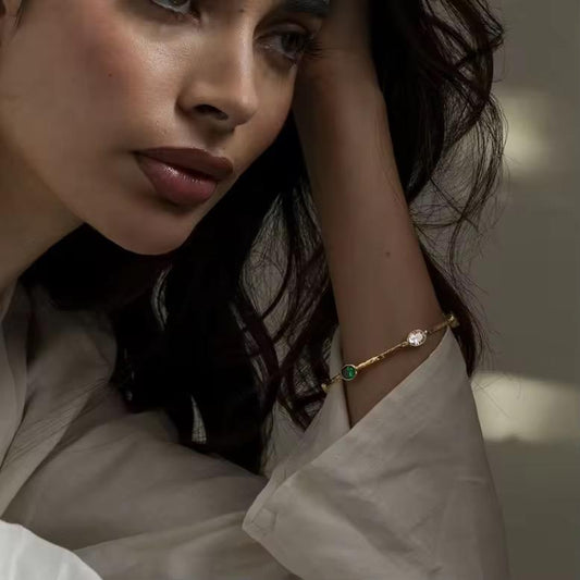 18K Gold Green Stone Cuff Bracelet