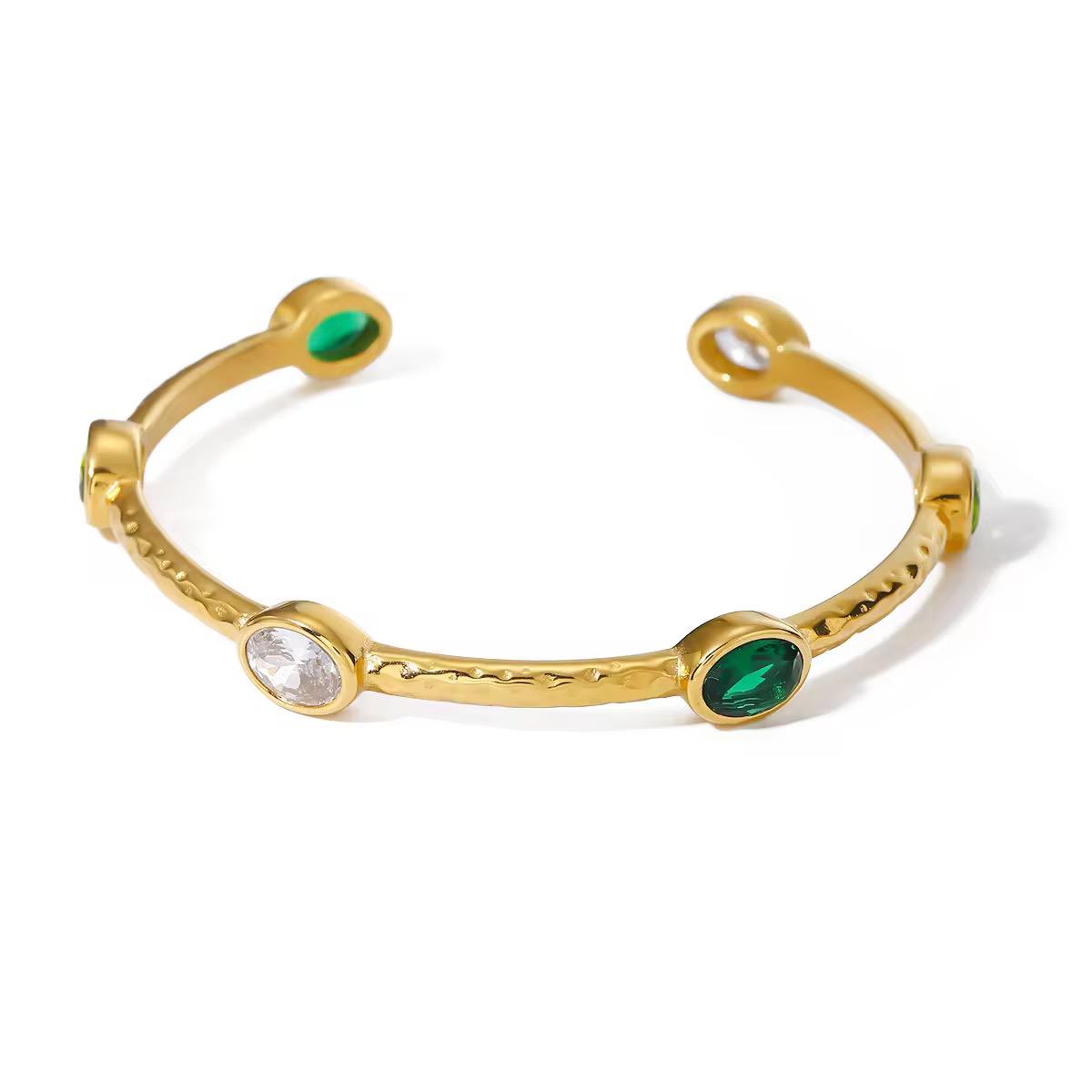 18K Gold Green Stone Cuff Bracelet