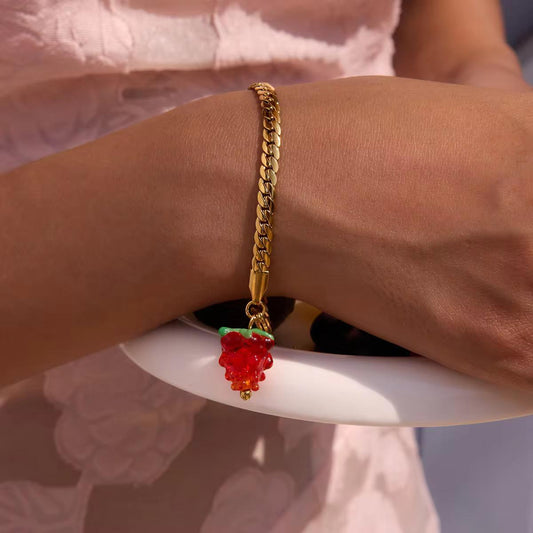 Raspberry Charm Chain Bracelet