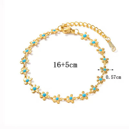 Blue Flower Gold Chain Bracelet
