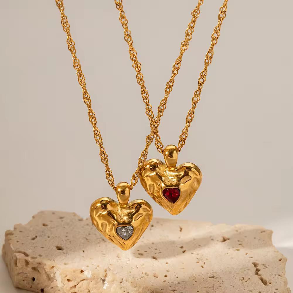 Red Stone Heart Gold Chain Necklace