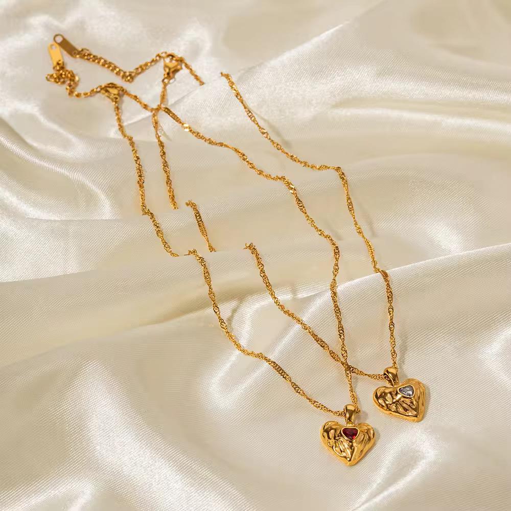 Red Stone Heart Gold Chain Necklace