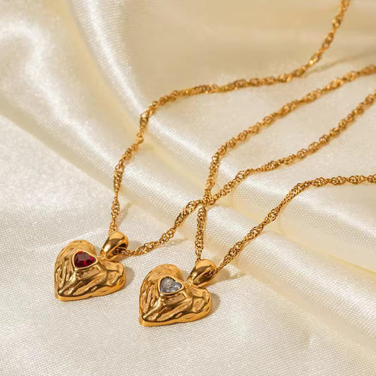 Red Stone Heart Gold Chain Necklace