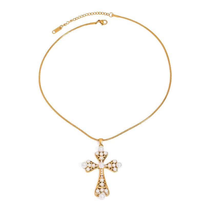 Pearl Cross Pendant Chain Necklace