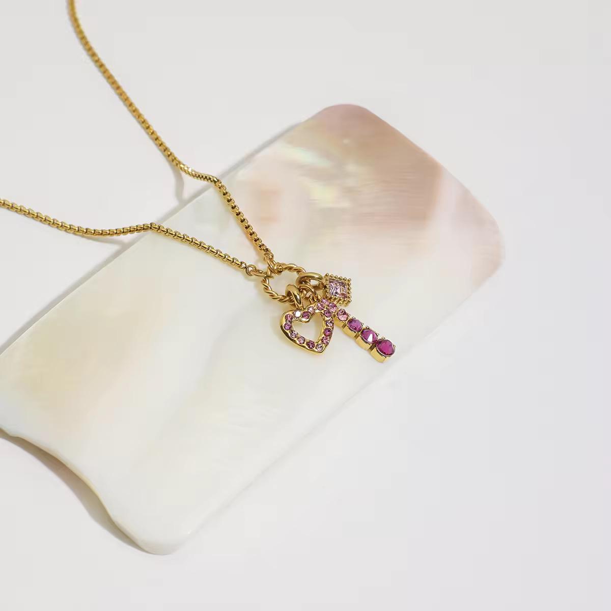Pink Pendant Gold Chain Necklace