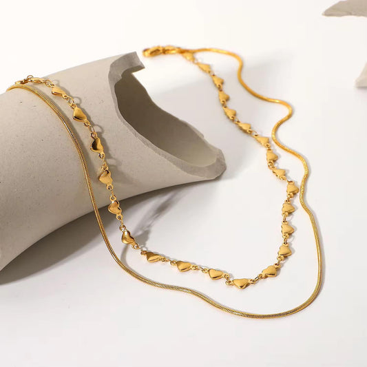 Heart Double Layered Gold Chain Necklace