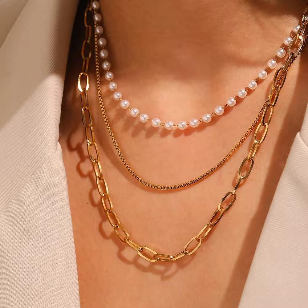 Gold & Pearl Layered Chain Necklace