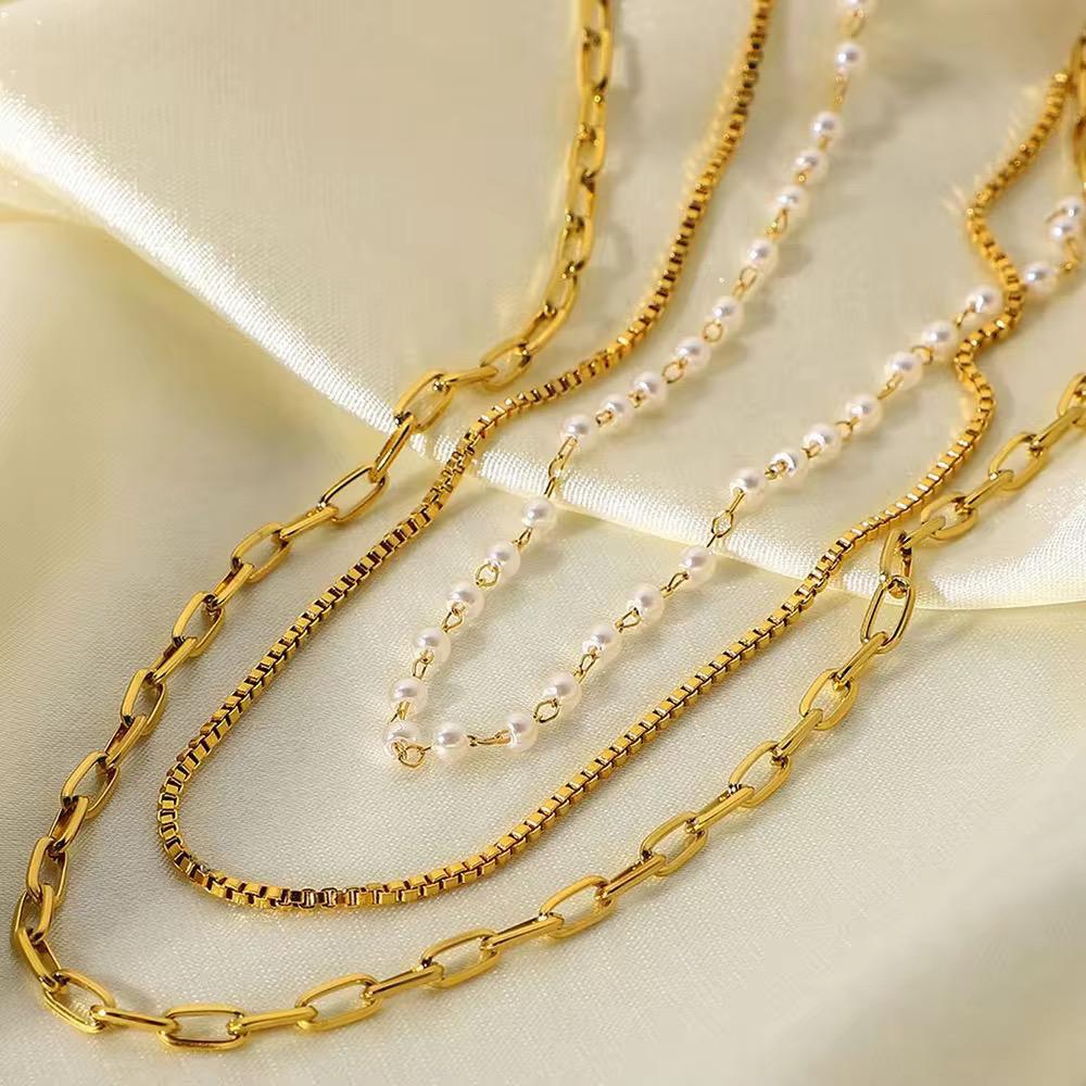 Gold & Pearl Layered Chain Necklace