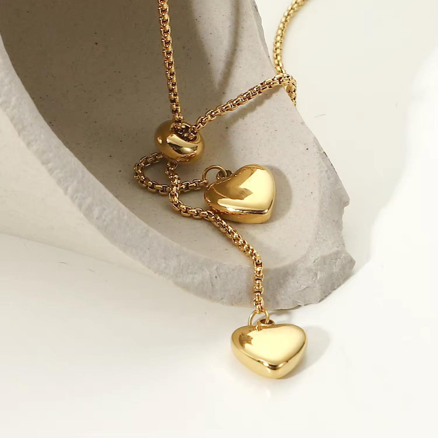 Double Heart Gold Chain Necklace