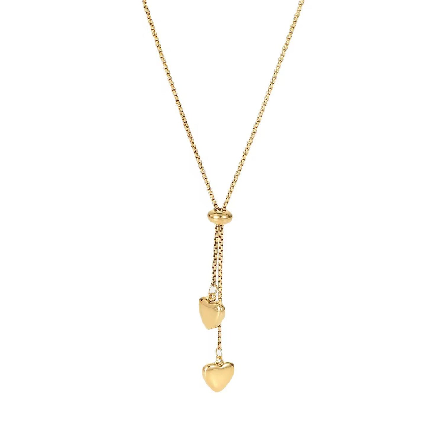 Double Heart Gold Chain Necklace