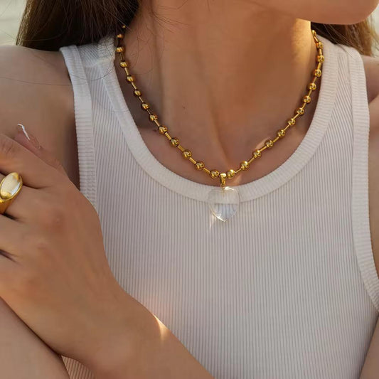 Crystal Heart Gold Chain Necklace