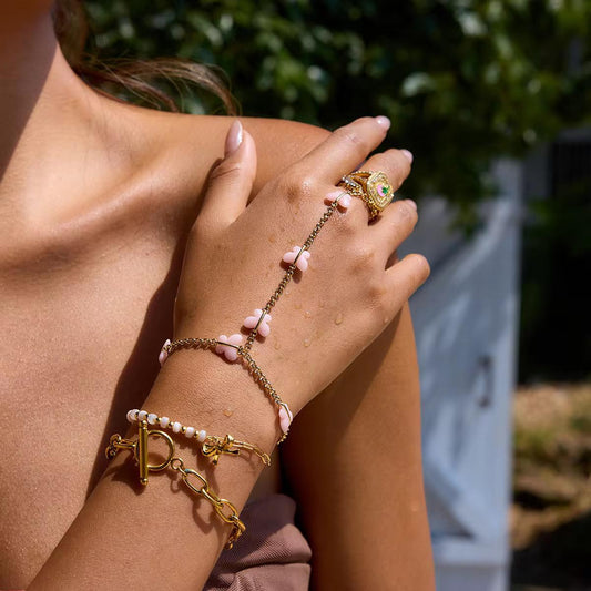 Pink Butterfly Finger Hand Chain Bracelet